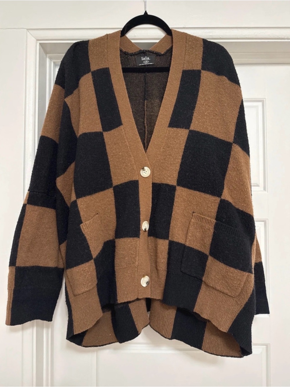 Dressed in Lala Oversized Checkerboard Cardigan Sweater